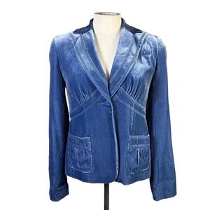 Laundry by Shelli Segal Blue Silk Blend Velvet Blazer Jacket Size 8 J5619